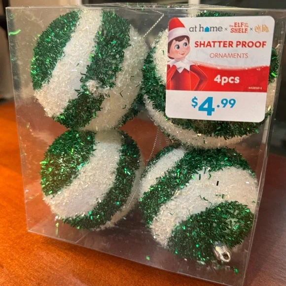 3-pack of Green & White Swirl Christmas Ornaments (12 balls total) 🏷️ NEW w TAGS - Picture 4 of 4